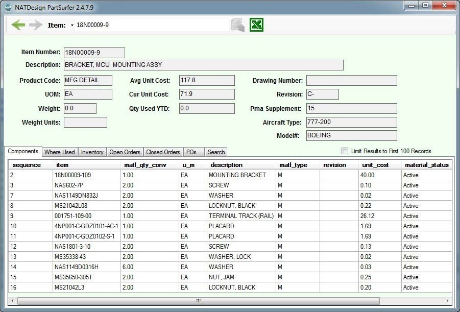PartSurfer - CAD ERP Part Search Tool - Interface