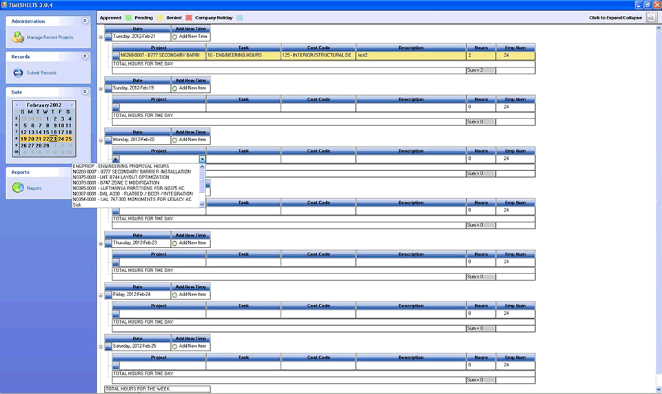 TimeSheet Interface