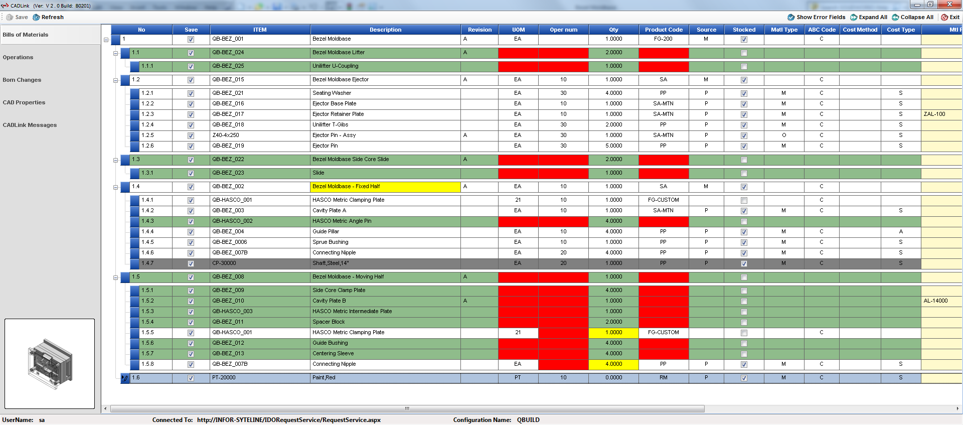 CADLink BOM Grid Colours