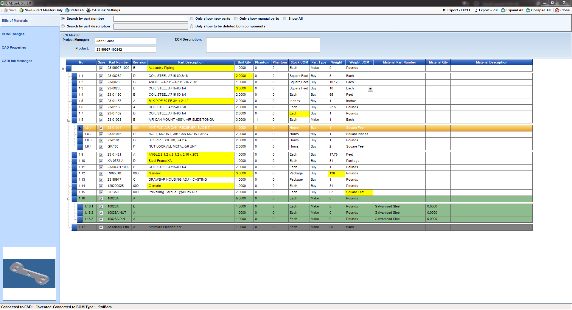 Visibility CADLink BOM Grid